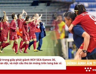 Hình ảnh đội Tuyển Nữ Trong Giây Phút Giành HCV SEA Games, Niềm Vui Vỡ òa Của Toàn đội, Và Một Cầu Thủ ăn Mừng Trên Lưng Bác Sĩ